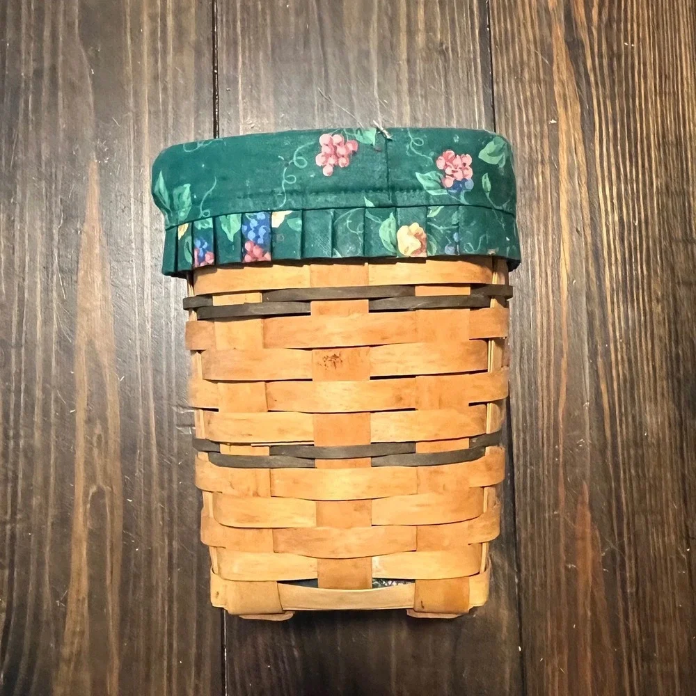 Longaberger 1996 Handwoven Basket Green Floral Fabric Liner Tapered Square USA